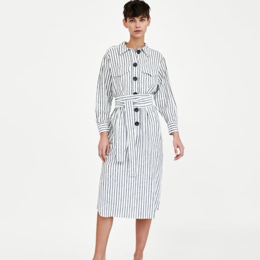 Striped Button-Up Midi Dress